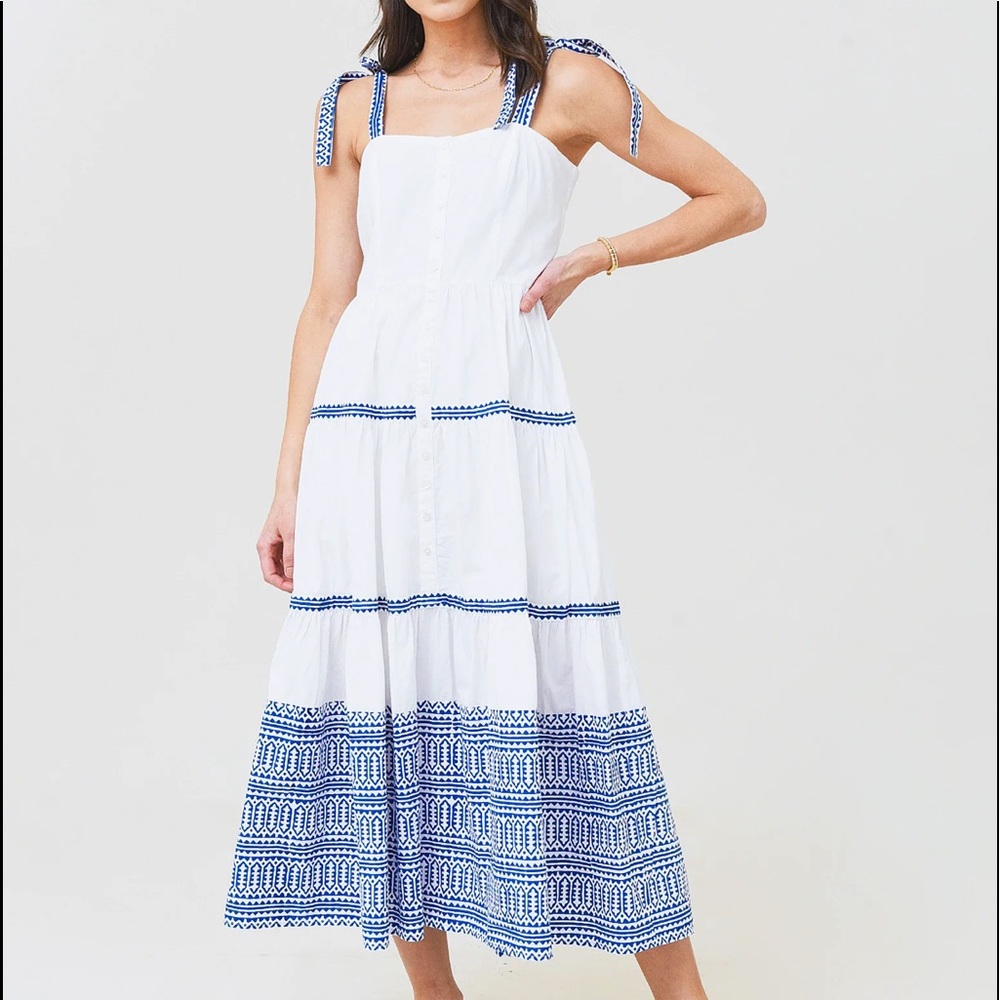 Oliphant Blue Tie Strap Midi Dress. Size: S.